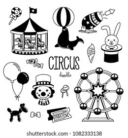 Circus doodle. Hand drawing styles of circus item.