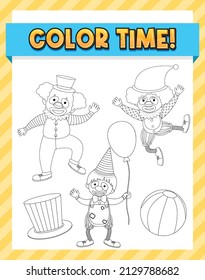 Circus doodle outline for colouring printable illustration