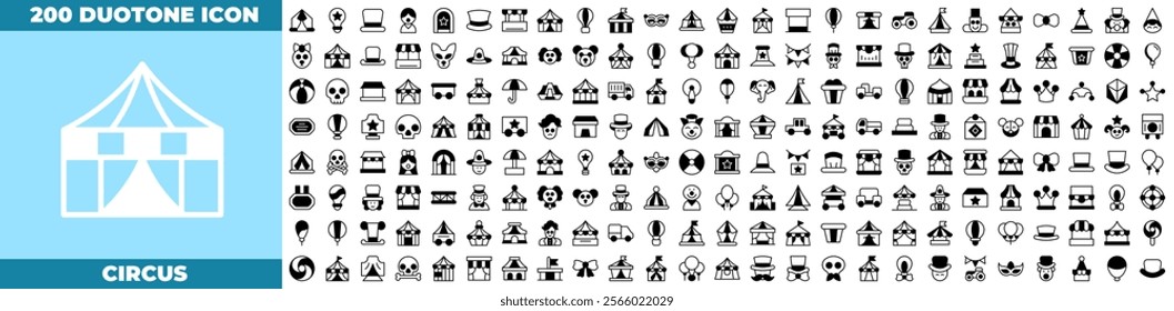 Circus Duotone Editable Icons set. Vector illustration in modern thin duotone style of circus icons: circus, amusement, clown, etc