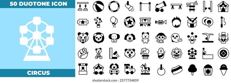 Circus Duotone Editable Icons set. Vector illustration in modern thin duotone style of circus icons: circus, amusement, clown, etc