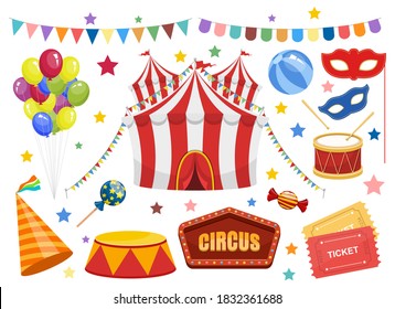 Circus elements clipart vector design illustration. Circus set. Vector Clipart Print