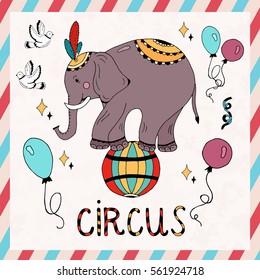 Circus elements coloring set vector for design with magician elephant balloon elephant isolated boots black and white hat