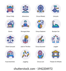 Circus Elements Filled Circle Icons - Stroked, Vectors