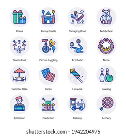 Circus Elements Filled Circle Icons - Stroked, Vectors