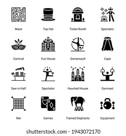 Circus Elements Glyph Icons - Solid, Vectors