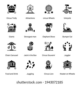 Circus Elements Glyph Icons - Solid, Vectors