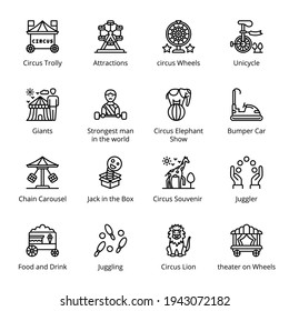 Circus Elements Outline Icons - Stroked, Vectors