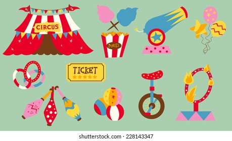 Circus elements vector illustration set.