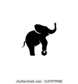 Circus Elephant Balancing on Ball. Flat Vector Icon illustration. Simple black symbol on white background. Circus Elephant Balancing on Ball sign design template for web and mobile UI element