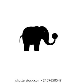 Icono de Vector plano de elefante de circo en bola. Símbolo sólido simple aislado sobre fondo blanco. Plantilla de diseño de signo de Equilibrio en bola de elefante de circo para elemento de UI de Web y móvil