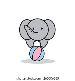 Circus elephant balancing on the ball. Vector illustration.