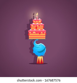 Circus elephant with a birthday cake - vector