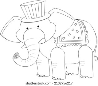 Circus elephant black and white doodle character illustration