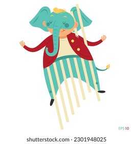Circus elephant costume character. Flat art design.