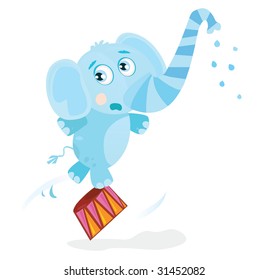 Circus elephant. Funny animal is trained on great circus show. Vector Illustration.