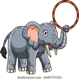 Circus Elephant with a Hula Hoop Cartoon Clipart