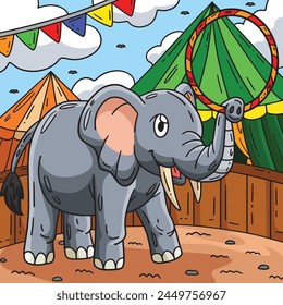 Circus Elephant with Hula Hoop Colored Cartoon 