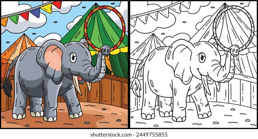 Circus Elephant with Hula Hoop Illustration