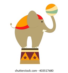 Circus Elephant Isolated on White Background. Vector Illustration.