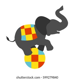 Circus elephant on the ball icon. Vintage Vector illustration.