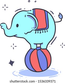 Circus elephant on the ball . Circus elephant vector illustration