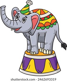 Circus Elephant On Podium Cartoon Colored Clipart 