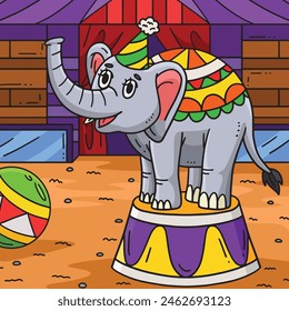 Circus Elephant On a Podium Colored Cartoon 