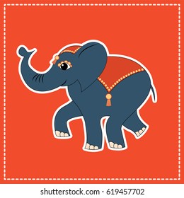Circus elephant on a red background. Vector illustration.
