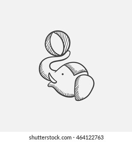Circus elephant playing with ball sketch icon for web, mobile and infographics. Hand drawn vector isolated icon.