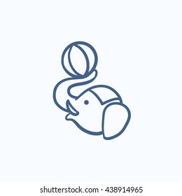 Circus elephant playing with ball vector sketch icon isolated on background. Hand drawn Circus elephant icon. Circus elephant playing with ball sketch icon for infographic, website or app.