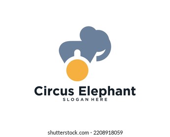 circus elephant silhouette with ball logo design