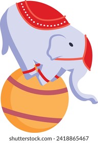 Circus elephant standing on a ball isometric Concept, Elephant performing Balance Trick Vector Icon Design, circus artist Symbol, Street Mime performer Sign, Carnie troupe Stock illustration