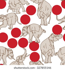 Circus elephants on balls seamless pattern. Vector illustration