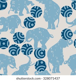 Circus elephants on balls seamless pattern. Vector illustration