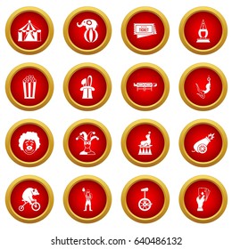 Circus entertainment icon red circle set isolated on white background