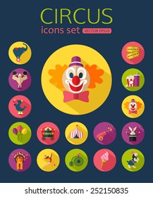 Circus entertainment  icons set. Flat style design. Vector illustration.