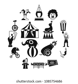 Circus entertainment icons set in simple style. Circus animals and characters set collection vector illustration