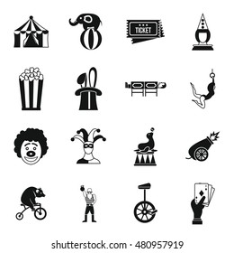 Circus entertainment icons set in simple style. Circus animals and characters set collection vector illustration