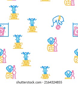 Circus Entertainment Vector Seamless Pattern Color Line Illustration