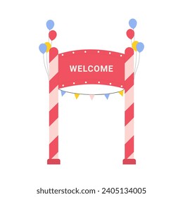 Circus entry arch with balloons. Amusement park entry gate, carnival show cartoon vector illustration