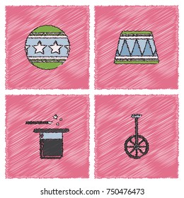 Circus equipment Icons in Hatching style