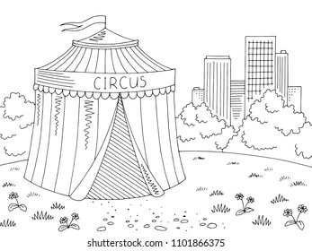 Circus exterior graphic black white city landscape sketch illustration vector