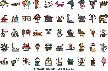 Circus fair icons High-Quality Vector Icons Collection with Editable Stroke. Ideal for Professional and Creative Projects.