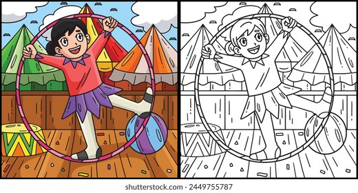 Circus Female Acrobat Coloring Page Illustration