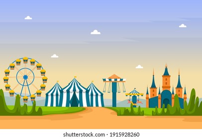 Circus Ferris Wheel Amusement Park Happy Holiday Illustration