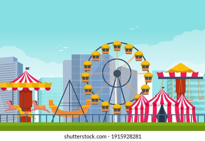 Circus Ferris Wheel Amusement Park Happy Holiday Illustration