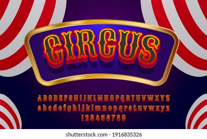 Circus Festival Event Text Effect. 3d Red Classic Party Style Font. Alphabet Carnival Typography Typeset.