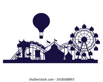 Circus festival fair scenery with attraction in blue silhouettes vector illustration graphic design