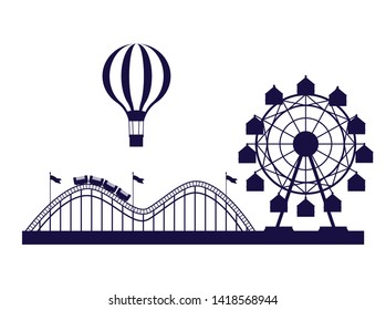 Circus festival fair scenery with attraction in blue silhouettes vector illustration graphic design