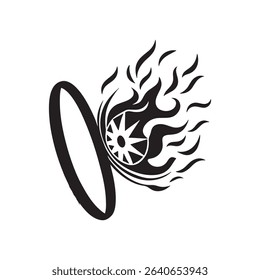 Circus Fire Ring, Flaming Hoop. Flat Vector Icon illustration. Simple black symbol on white background